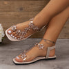 Women's Square-Toe Flower Elastic Band Flat Sandals - Casual Versatile Slip-On