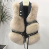 Women's Faux Fur Plush Vest – Sleeveless Zipper Waistcoat with PU Leather Trim, Cozy Autumn/Winter Outerwear
