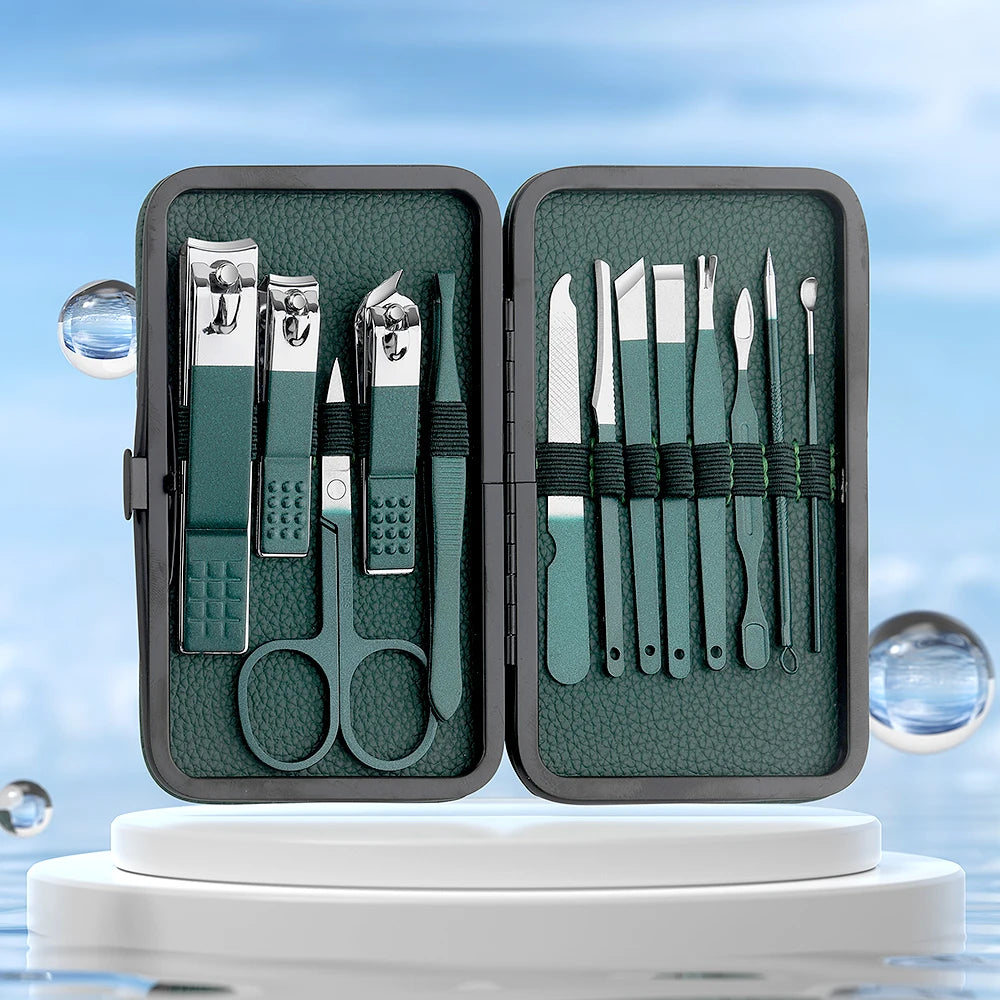 Green Stainless Steel Nail Clipper Set — 7/13/24-Pc Portable Manicure & Pedicure Tools