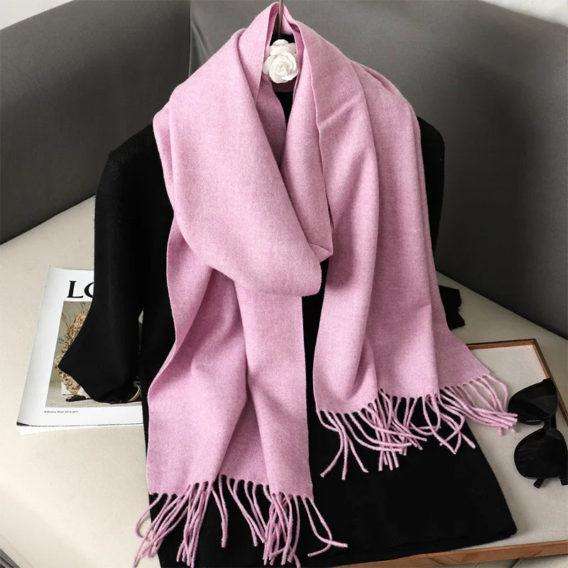 Women's Winter Scarf, Thick Cashmere-Look Pashmina Shawl with Tassels, Windproof Wrap, 175+ cm (69+ in) — 62 Colors