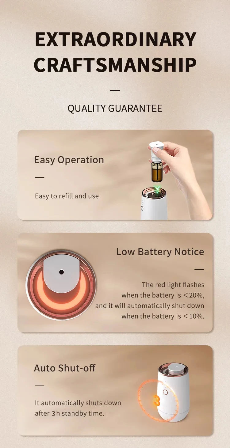 Mini Car Waterless Essential Oil Diffuser Portable Aromatherapy Air Freshener High Atomizing Efficiency