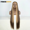 38-Inch (96.5 cm) Straight Synthetic Lace Front Wig – 13x6 Deep Part Ombre Brown-Red-Blonde Highlights for Women, Cosplay