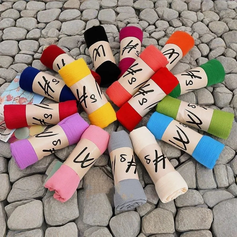 Cotton-Linen Long Scarf 180×45 cm (70.9×17.7 in) – Candy Color Lightweight Shawl, Anti-Sand Neckerchief & Headwrap