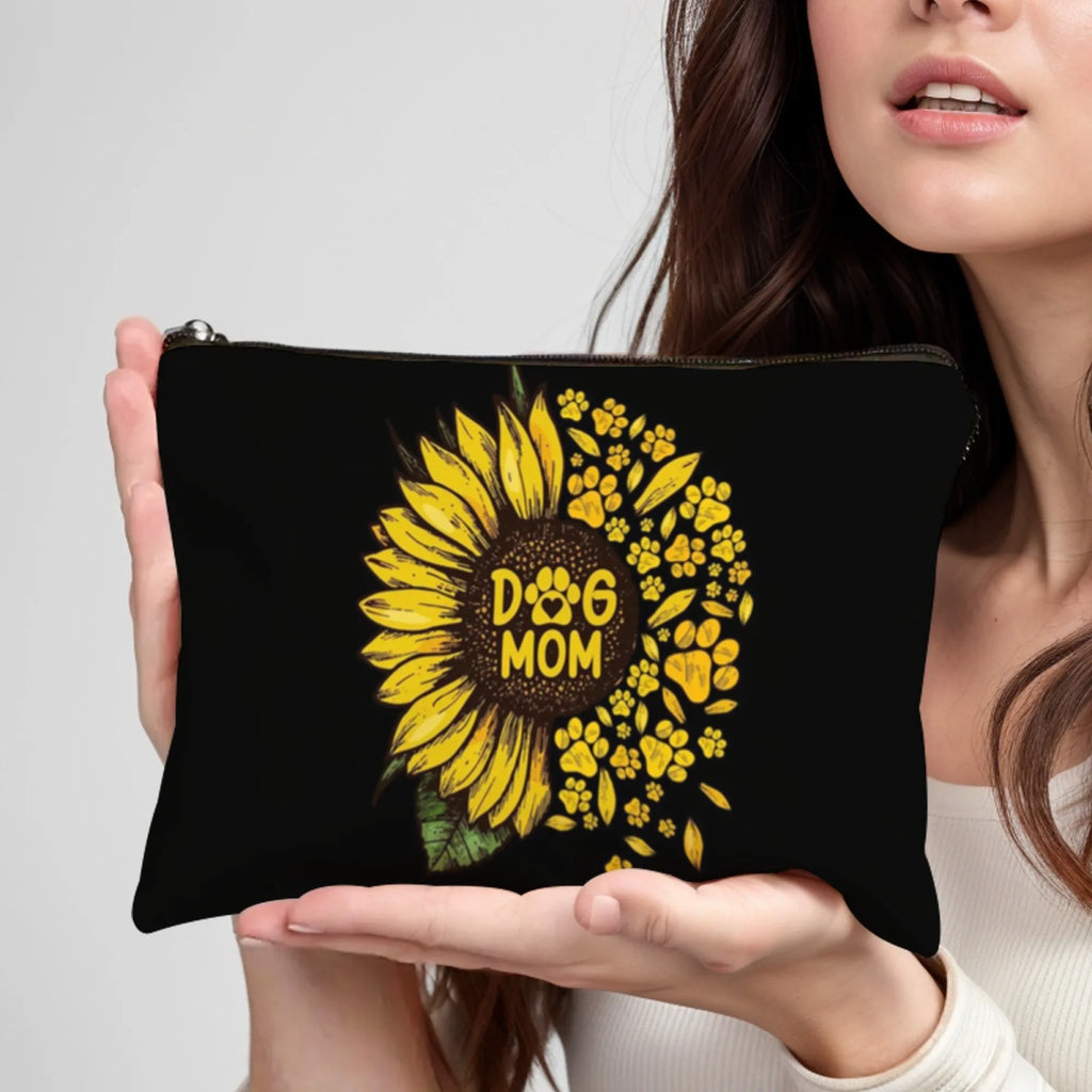 Dog Mom Sunflower Makeup Bag – Large Capacity Portable Toiletry Pouch & Pet Toy Organizer, Polyester Cosmetic Case