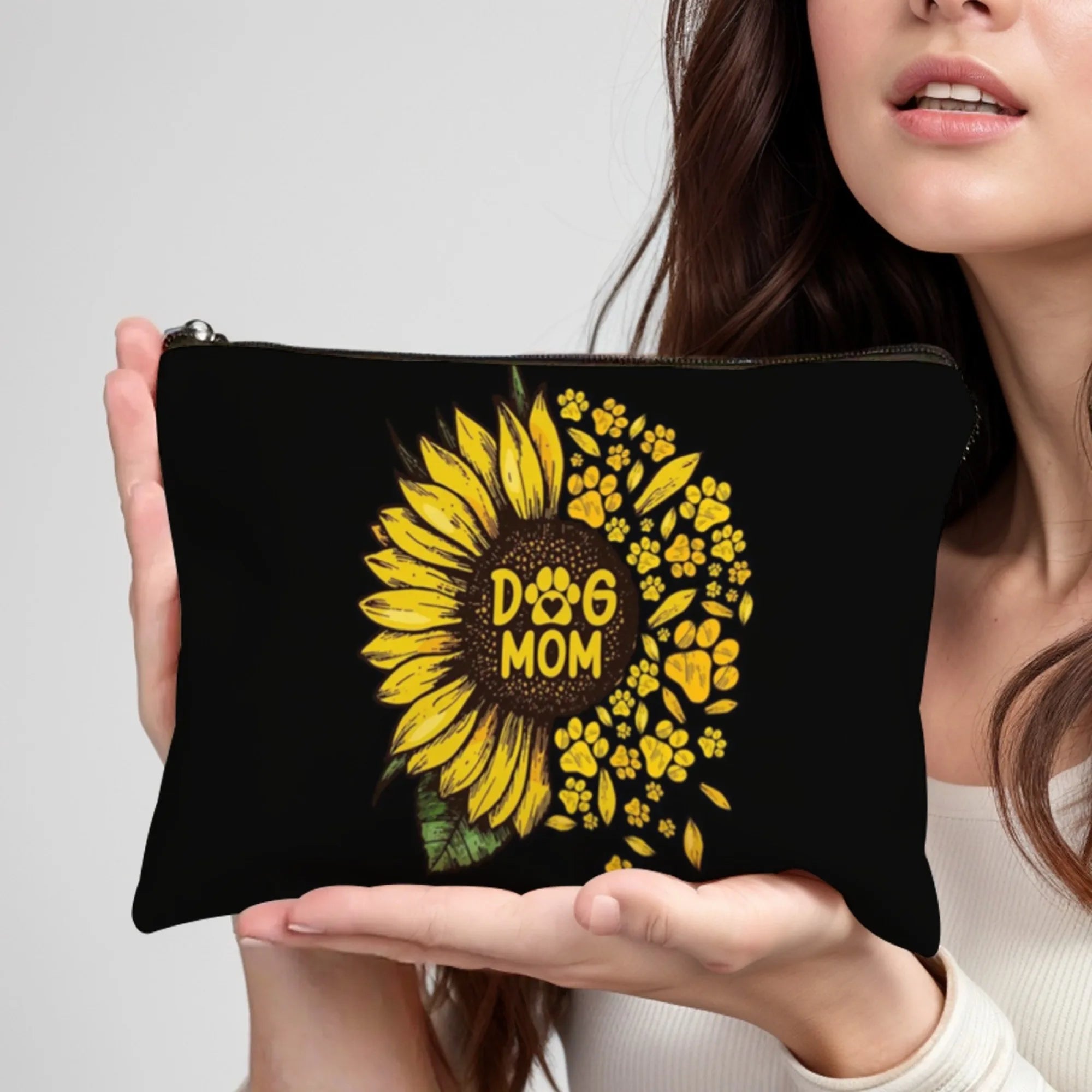 Dog Mom Sunflower Makeup Bag – Large Capacity Portable Toiletry Pouch & Pet Toy Organizer, Polyester Cosmetic Case