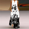 Vintage Print Boho Maxi Dress – Sleeveless V-Neck A-Line Beach Sundress with Pockets