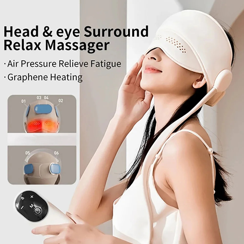 Electric Head Massager – Scalp & Eye Airbag Massager with Heat and Kneading, USB Rechargeable, 4 Modes