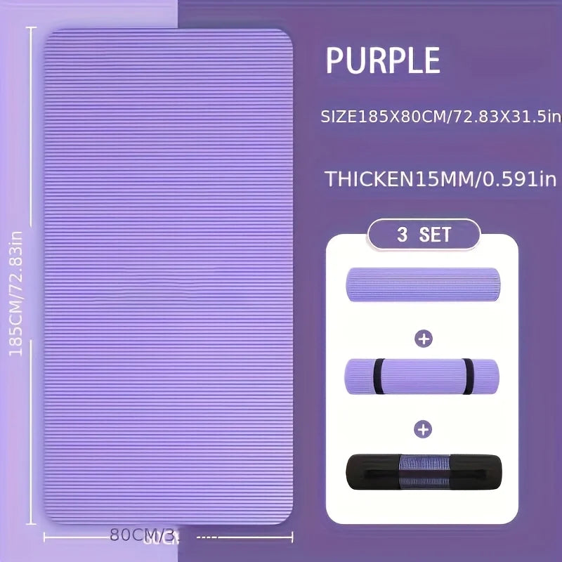 NBR Yoga Mat 10/15mm Thick Anti-Slip Fitness Mat – 185×80cm (72.8×31.5in) & 185×60cm (72.8×23.6in) for Yoga Pilates Gymnastics