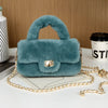 Plush Lamb Fur Small Handbag for Women Soft Chain Shoulder Clutch Square Fur Purse