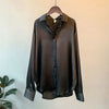 Women's Satin Button-Front Blouse — Korean Long Sleeve Casual Office Top, Slim Fit