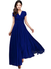 Women’s Boho Deep V-Neck Maxi Dress - Short Sleeve Beach & Party A-Line Chiffon