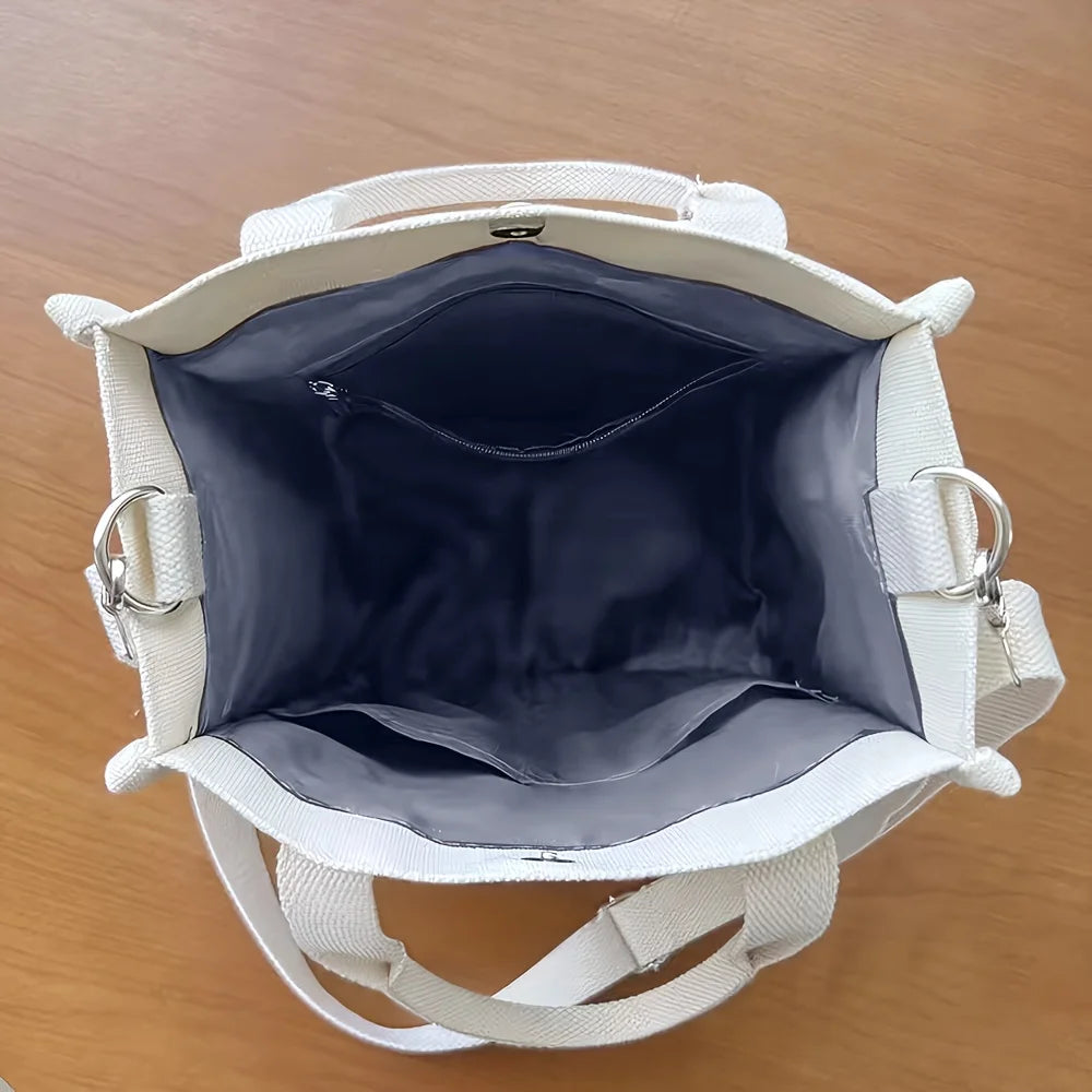 Small Canvas Tote Bag with Pockets – Crossbody Shoulder Purse for Women, Cute Lunch & Office Handbag