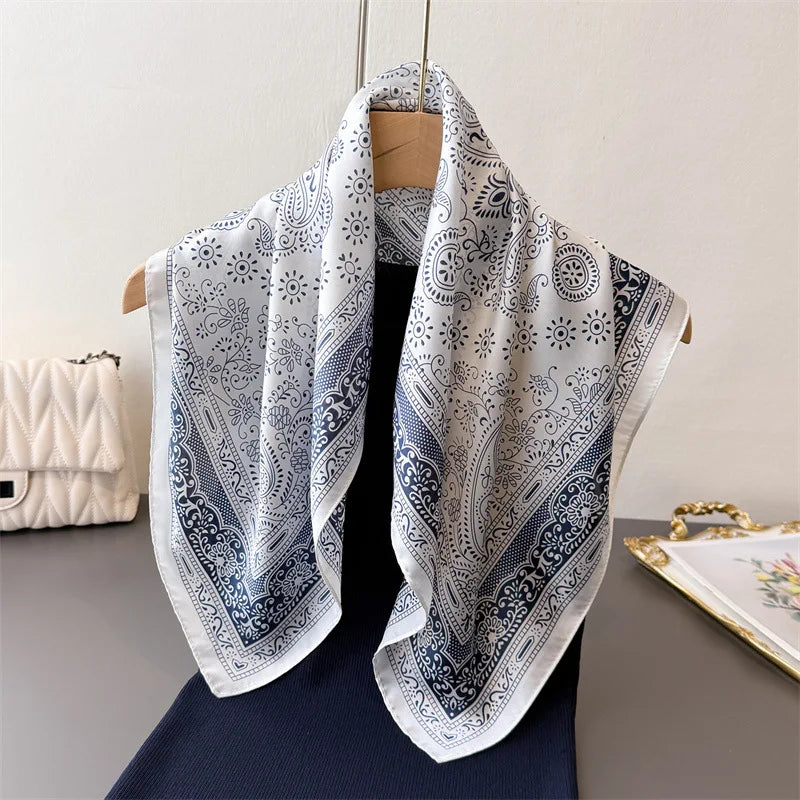 Luxury Horse Print Silk-Feel Square Scarf 70 x 70 cm (27.6 x 27.6 in) – Women's Neck, Hair, Foulard, Bandana