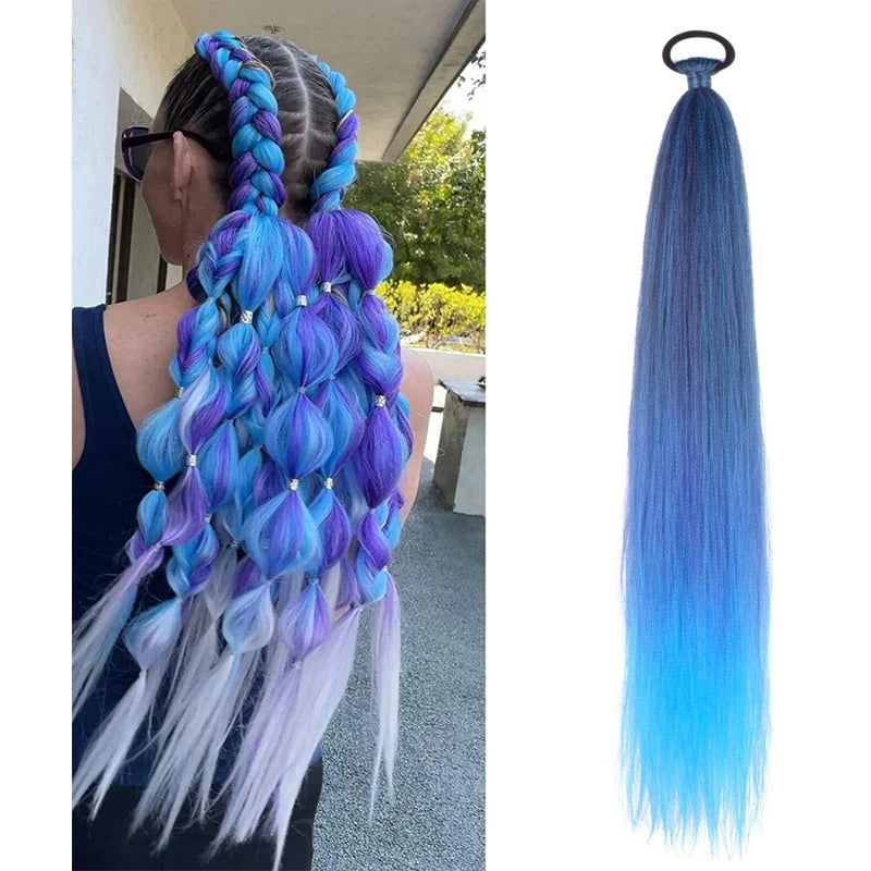 Women's Long Straight Ponytail Wig Extension - High-Temp Fiber, Festive & Braidable (1 Piece)