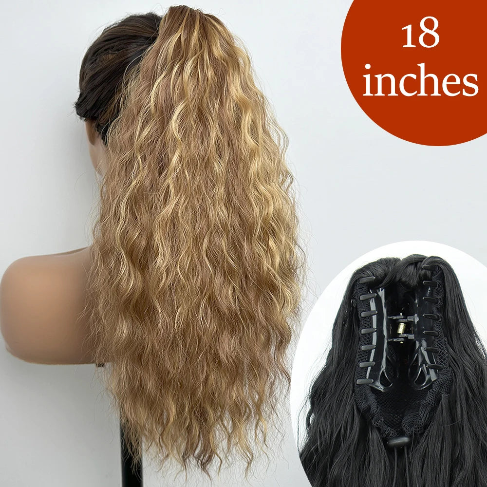 34-Inch (86 cm) Clip-In Synthetic Ponytail Hair Extension — Blonde Wrap-Around Long Straight Hairpiece