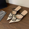 Women's Flower Pointed Toe High Heels Elegant Summer Mules and Pumps
