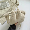 Plush Faux Fur Pleated Bucket Tote — Women's Shoulder & Crossbody Handbag