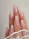 24-Pack Glossy Pink Medium Square Press-On Nails Full-Cover False Nails for Women