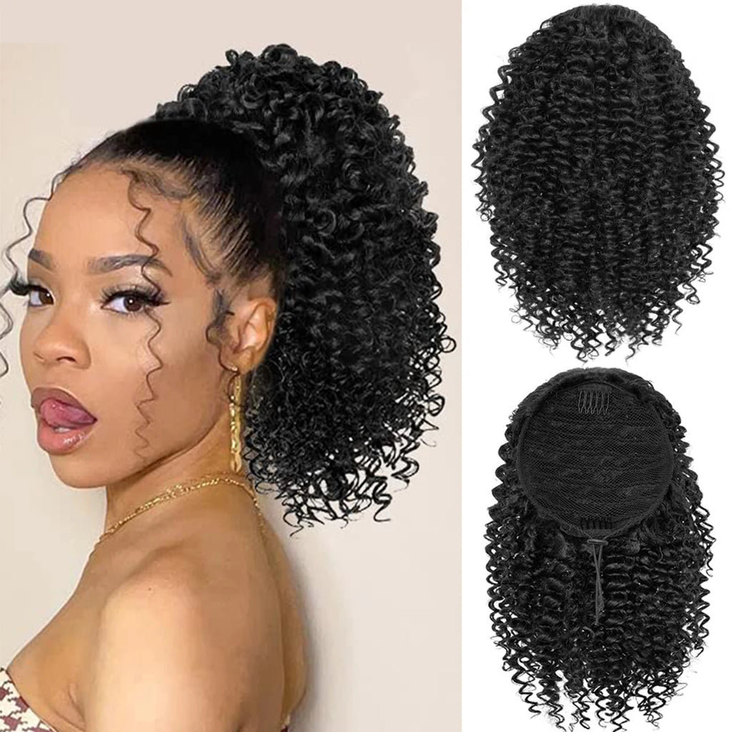 Drawstring Kinky Curly Ponytail Extension 10 inch (25 cm) - Short Afro Synthetic High-Temperature Fiber, 1-Piece