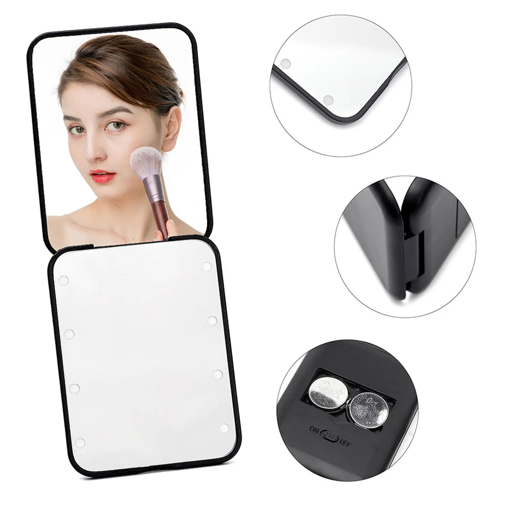 Mini LED Portable Foldable Pocket Makeup Mirror 1X/2X Magnifying Vanity Mirror