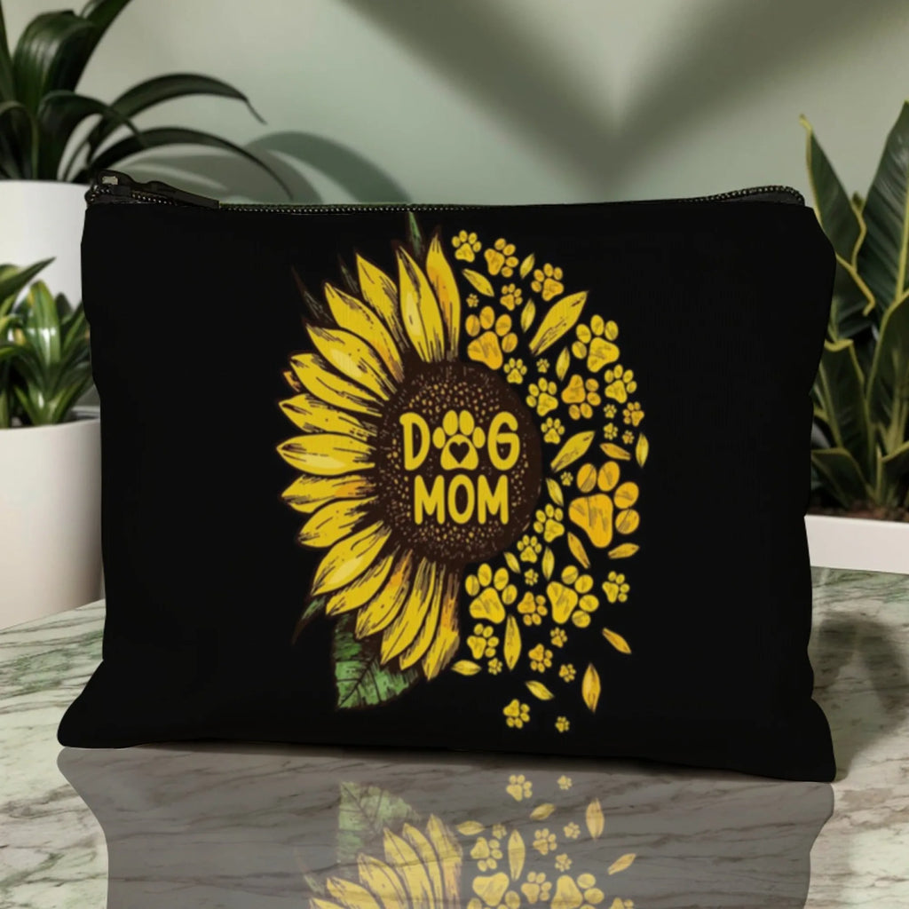 Dog Mom Sunflower Makeup Bag – Large Capacity Portable Toiletry Pouch & Pet Toy Organizer, Polyester Cosmetic Case