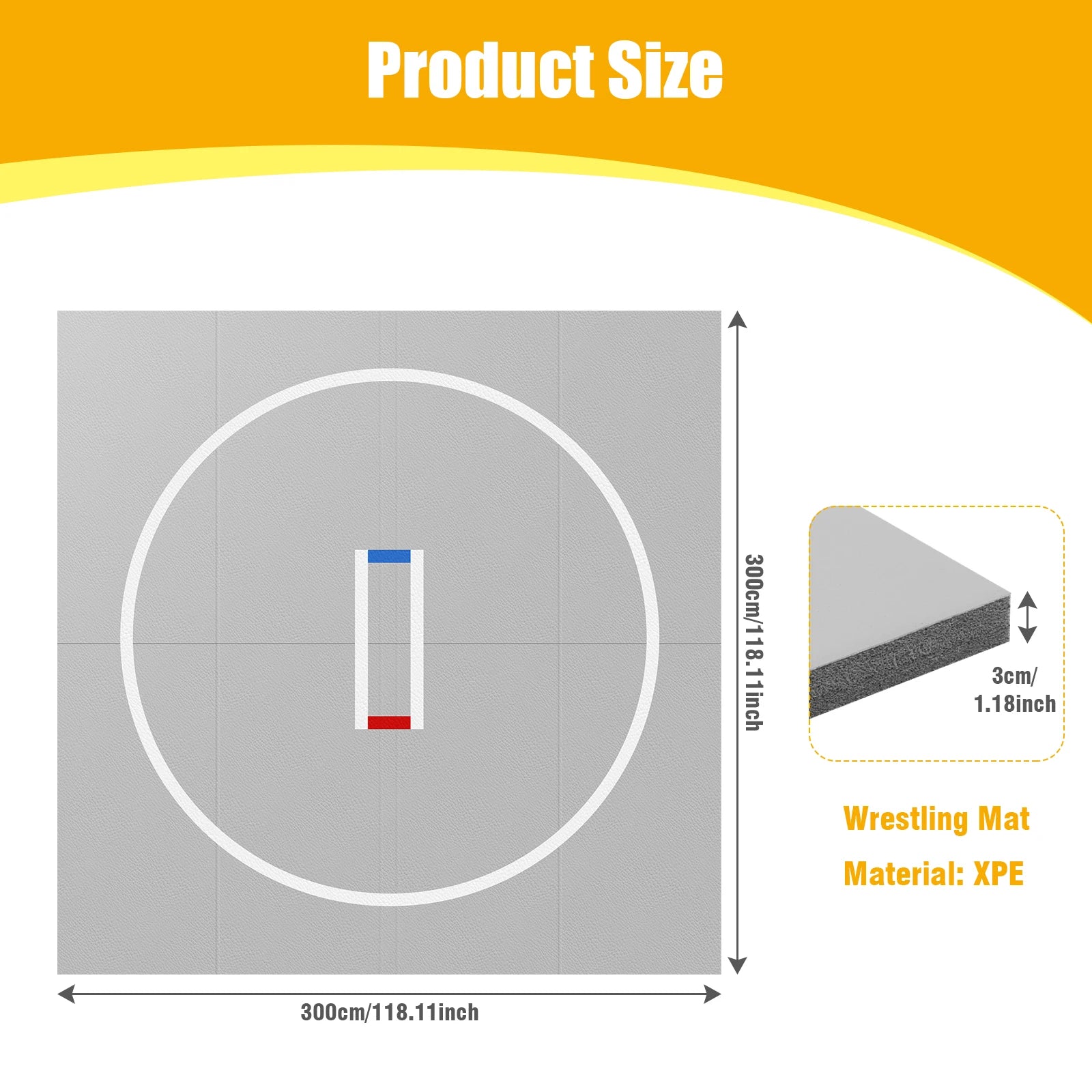 3m x 3m (10ft x 10ft) 30mm (1.18in) Non-Slip Wrestling Mat - Wear-Resistant Jiu Jitsu & Grappling Training Mat