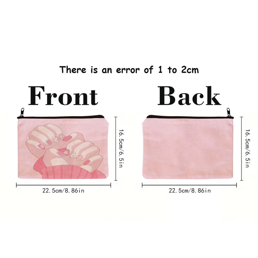 Pink Manicure Makeup Bag – Nail Art Print Cosmetic Organizer with Zipper for Travel & Nail Tools