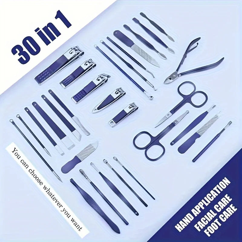 30-in-1 Manicure & Pedicure Nail Clipper Set — 30-Piece Stainless Steel Nail Clippers, Cutters & Scissors