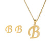 Stainless Steel Alphabet Initial Necklace & Stud Earrings Set – 26 Letter Personalized Jewelry Gift for Women