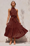 Summer Floral Halter Lace-Up Maxi Dress – Sleeveless Ankle-Length Beach Casual