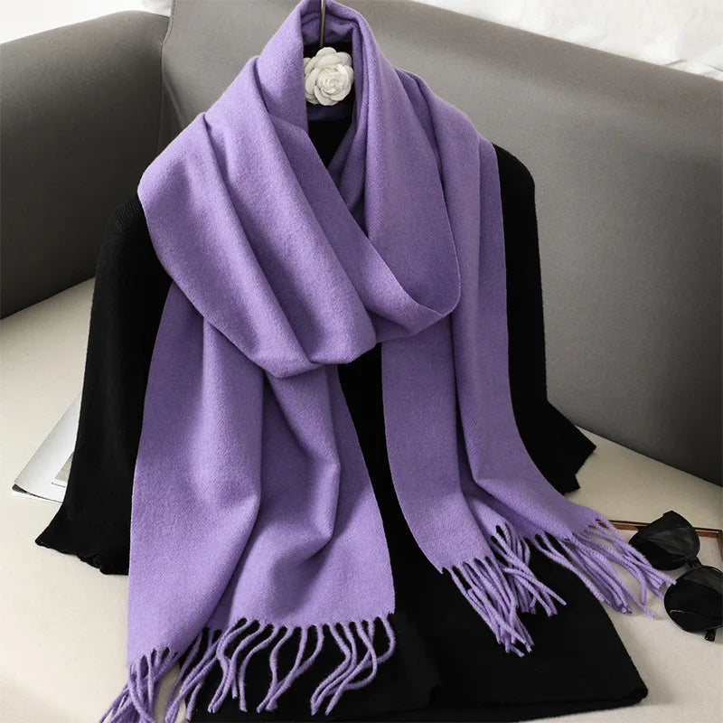 Women's Winter Scarf, Thick Cashmere-Look Pashmina Shawl with Tassels, Windproof Wrap, 175+ cm (69+ in) — 62 Colors