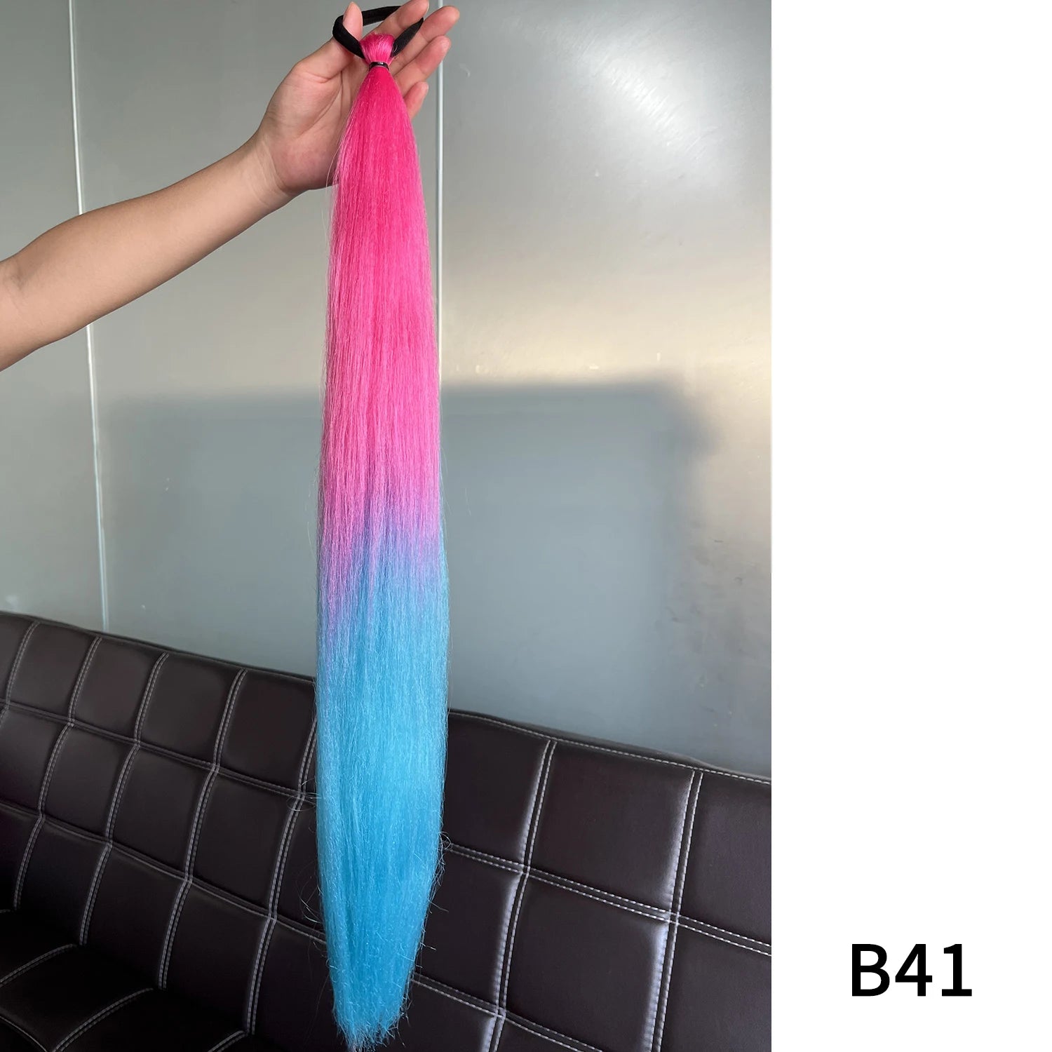 Purple Synthetic Ponytail Extension with Elastic Band – Long Straight Yaki Hairpiece for Braids & DIY Styles