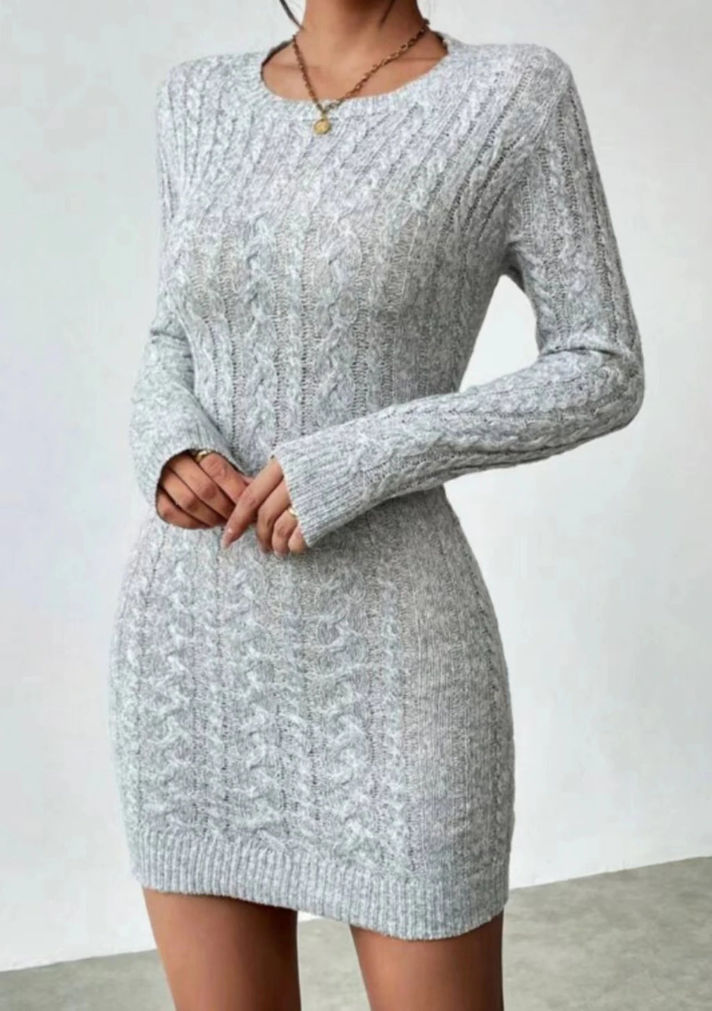 Slim Knit Crew Neck Mini Dress for Women - Autumn Winter Casual Straight Silhouette