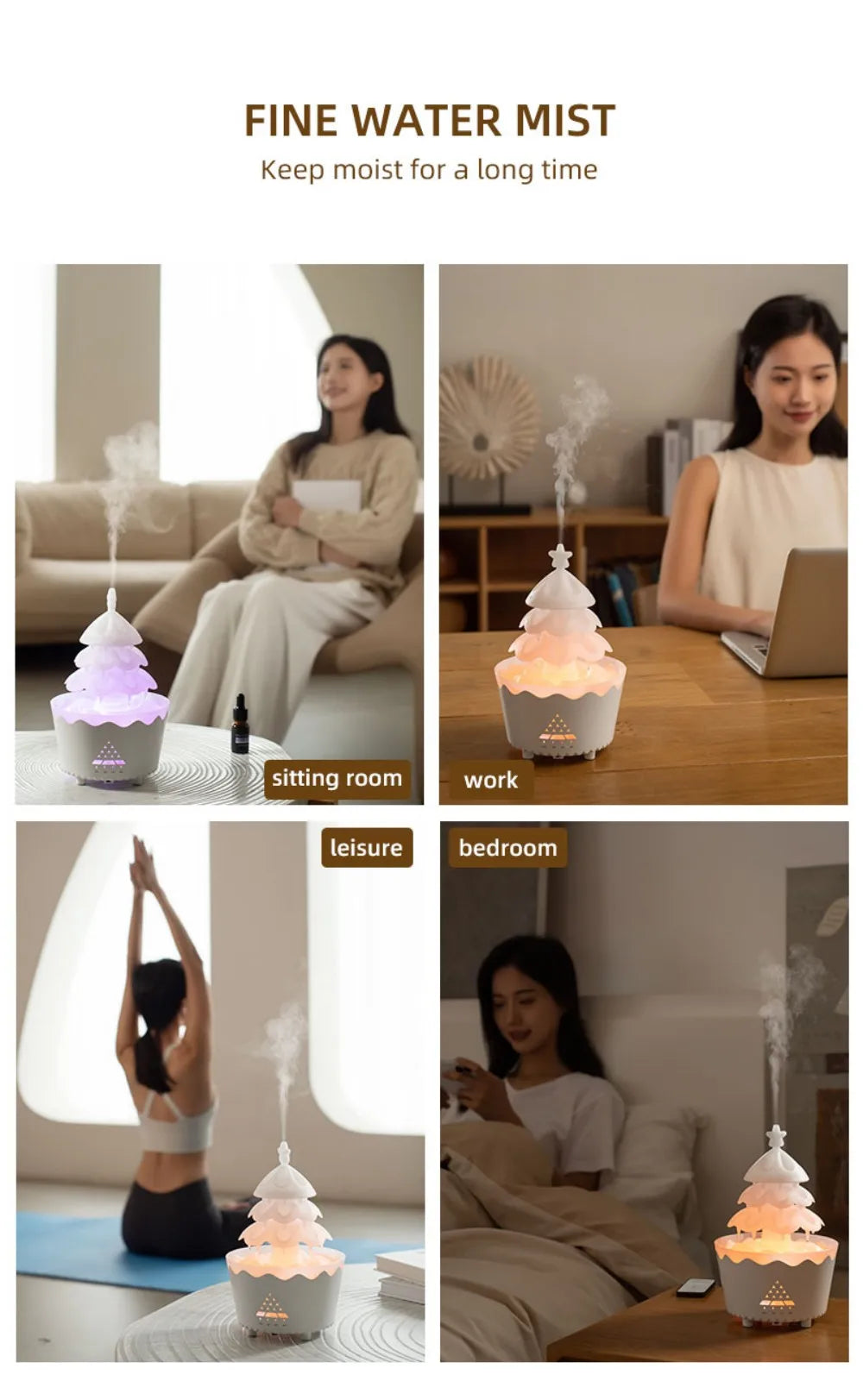 Remote-Controlled Aroma Diffuser Humidifier with RGB Night Light – UFO, Raindrop & Christmas Tree Designs for Home & Office