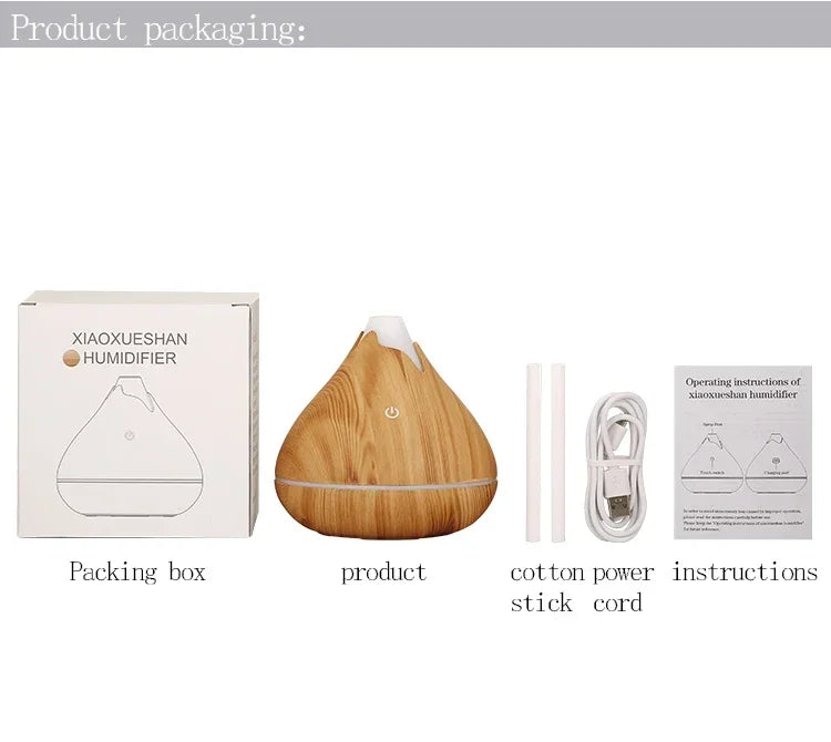 350ml (11.8 oz) Wood Grain Ultrasonic Essential Oil Diffuser & Humidifier, USB, Remote Control, 7-Color LED