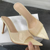 Transparent Pointed Stiletto Mules - Women's Clear High Heel Slip-On Sandals, 3.1 in (8 cm)
