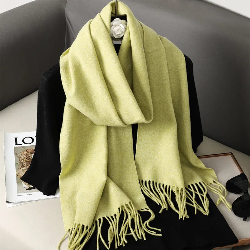 Women's Winter Scarf, Thick Cashmere-Look Pashmina Shawl with Tassels, Windproof Wrap, 175+ cm (69+ in) — 62 Colors
