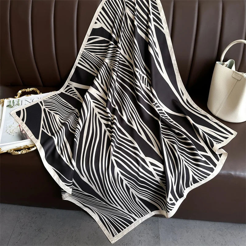 90 x 90 cm (35 x 35 in) Twill Silk-Feel Square Scarf – Women’s Luxury Tree Print Head Scarf, Shawl, Hijab, Bandana