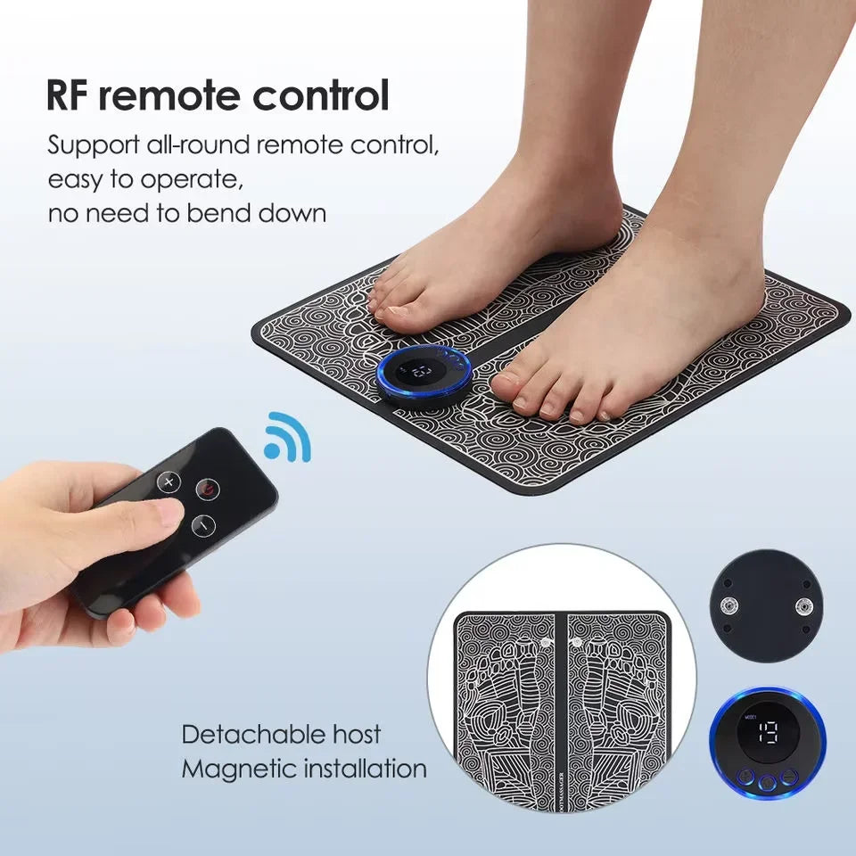 CAMMUO EMS Electric Foot Massager Pad, USB Rechargeable Muscle Stimulator for Foot Ankle & Calf — 6 Modes, 9 Intensities, Portable Foldable