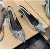 Women's Pointed Toe Kitten Heel Sandals – Buckle Strap, Metal Accent, Leopard Print Dress Shoes