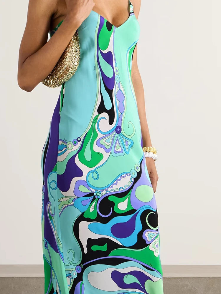 Bohemian Backless Hollow-Out Camisole Maxi Dress – Sleeveless High-Waist Side-Slit A-Line Beach & Party Dress