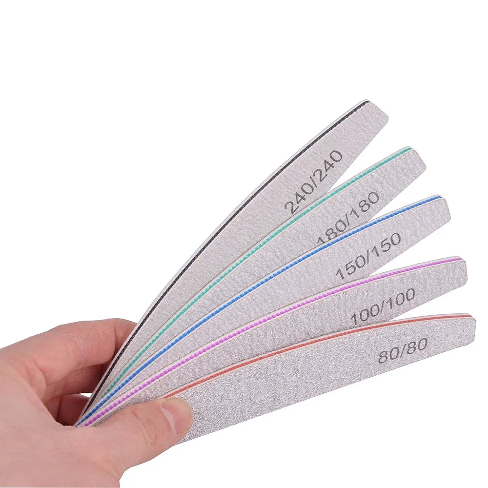 3/5/10-Pack Professional Nail Files — Thick Half-Moon Emery Boards, Multiple Grits (80–240) for Manicure & Nail Extensions