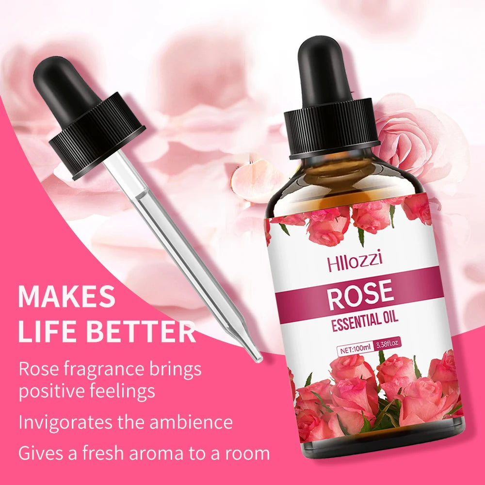 Rose Aromatherapy Essential Oil - Moisturizing Facial & Body Massage Oil with Long-Lasting Fragrance