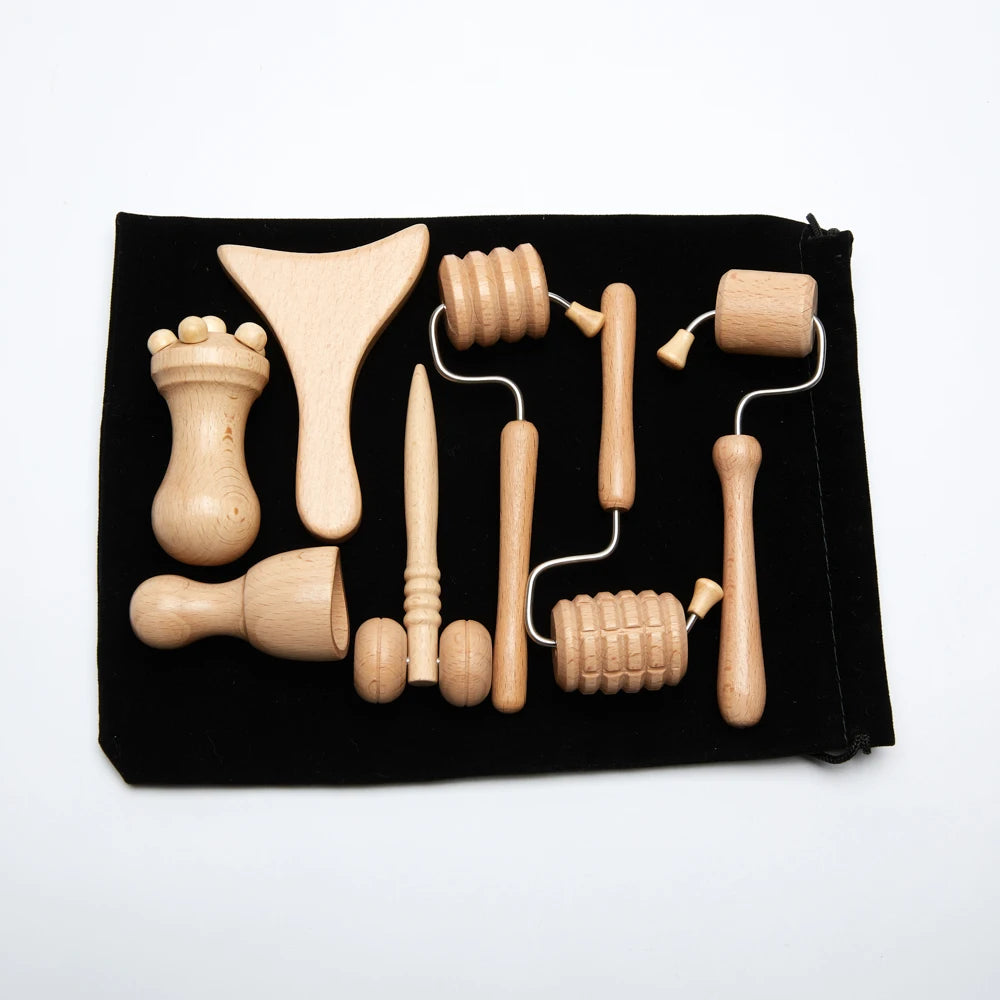 MERALL Maderoterapia Wood Therapy Massage Kit – Gua Sha, Wooden Cupping & Roller for Facial Lifting, Body Contouring & Lymphatic Drainage