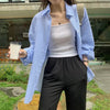 Korean Style Plaid Sunscreen Shirt for Women, Lightweight Loose Long Sleeve Single-Breasted Turn-Down Collar