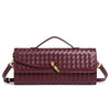 Woven Leather Baguette Shoulder Bag, Genuine Cow Leather Crossbody Handbag for Women