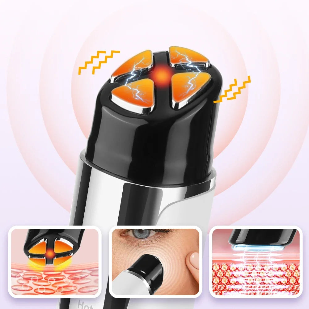 3-in-1 Red Light Eye Massager — Microcurrent EMS, Heating & Vibration Eye Lift Wand for Dark Circles & Puffiness