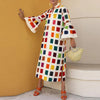 Printed V-Neck Long Sleeve Maxi Shirt Dress - Casual Street Style Women's Ankle-Length Loose Dress