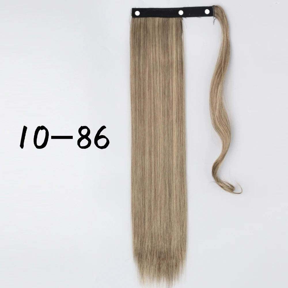 Wrap-Around Clip-In Ponytail Hair Extension 22-34 in (56-86 cm) Long Straight Heat-Resistant Synthetic Blonde Brown