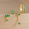 4-Piece 8mm Gold-Tone Stainless Steel Huggie Hoop Earrings Set with Cubic Zirconia Flower Studs
